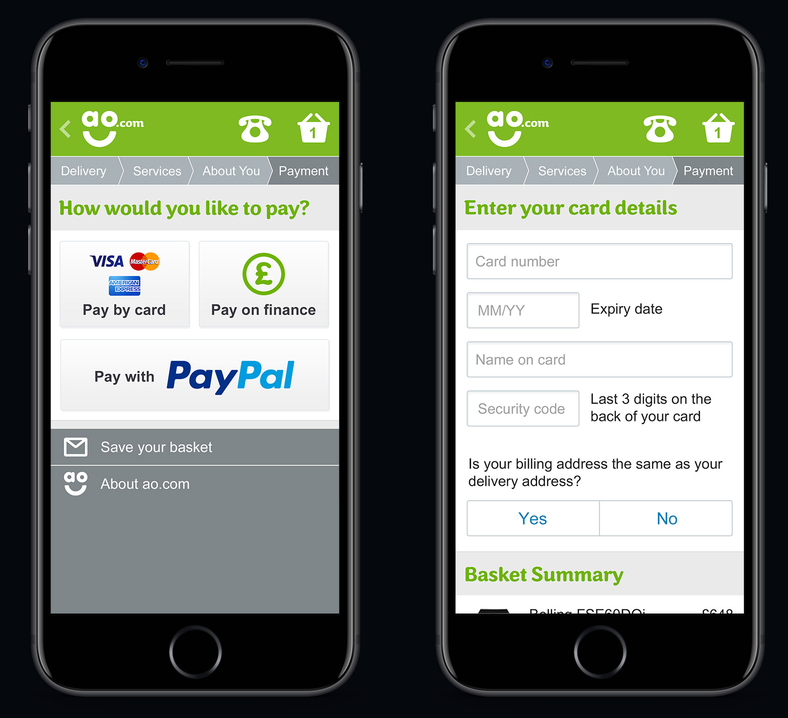 ao.com Mobile Checkout