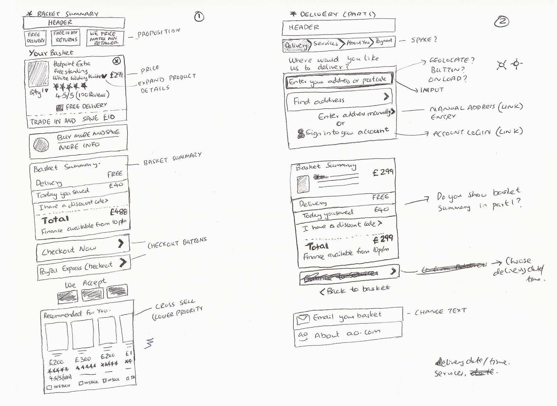 ao.com Mobile Checkout Initial Sketches