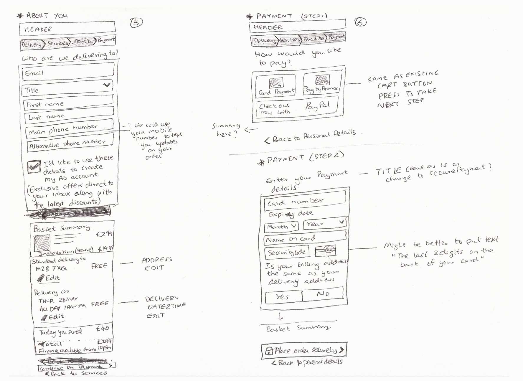 ao.com Mobile Checkout Initial Sketches
