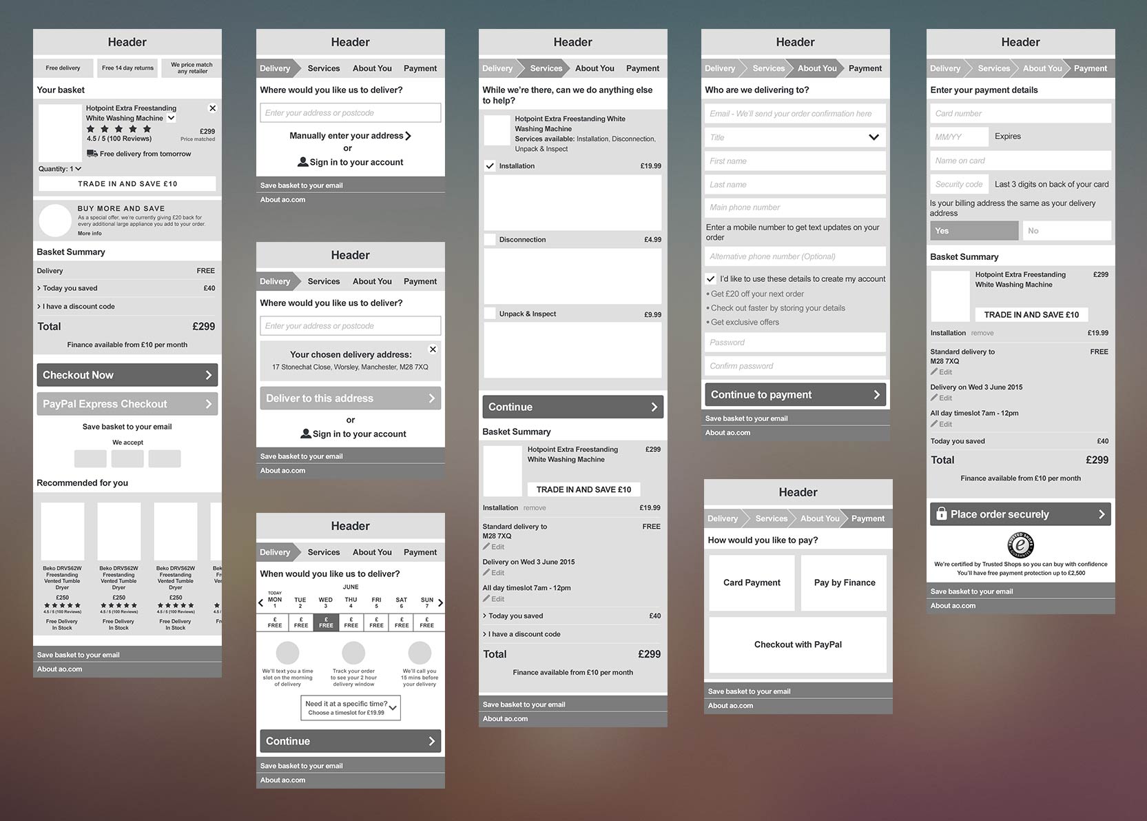 ao.com Mobile Checkout Wireframes